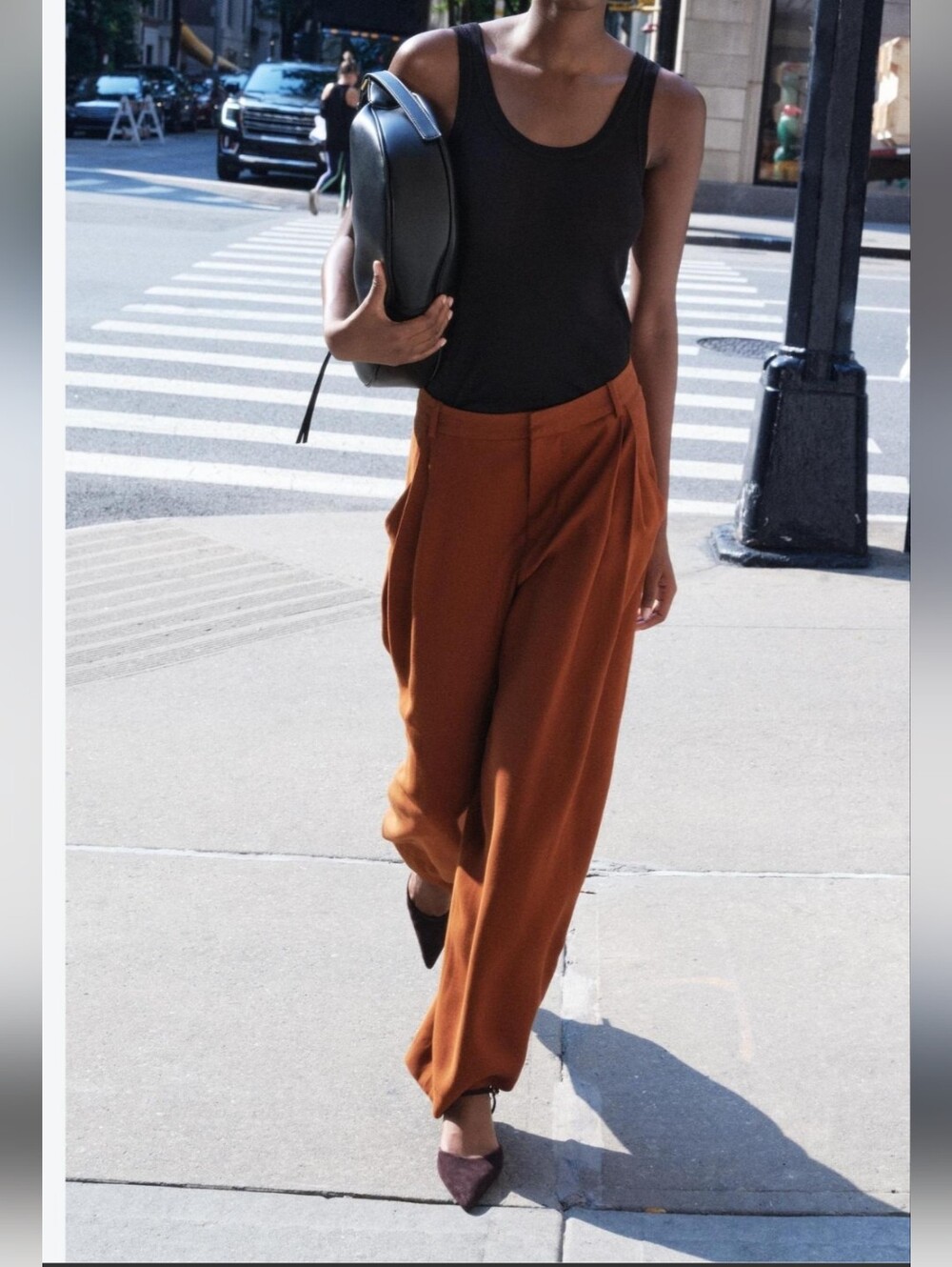 ZARA ZW Collection Pleated Pants Trousers In Caramel Rust Brown